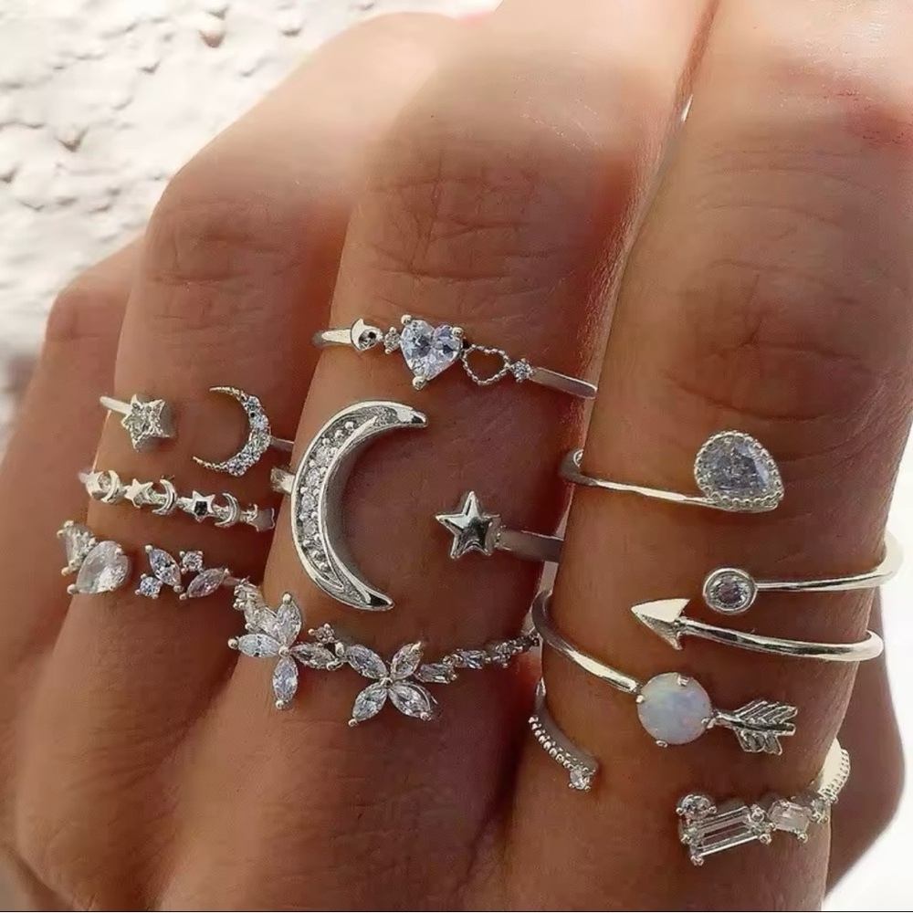 Silver Crystal Rings Set for Women Zirconin Wedding Rings Female Fashion Jewelry